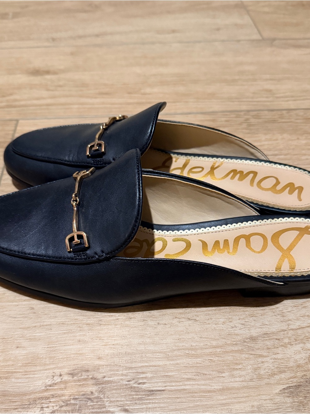 Sam Edelman Black Leather Mule Loafers with Gold Horsebit - Picture 2 of 5